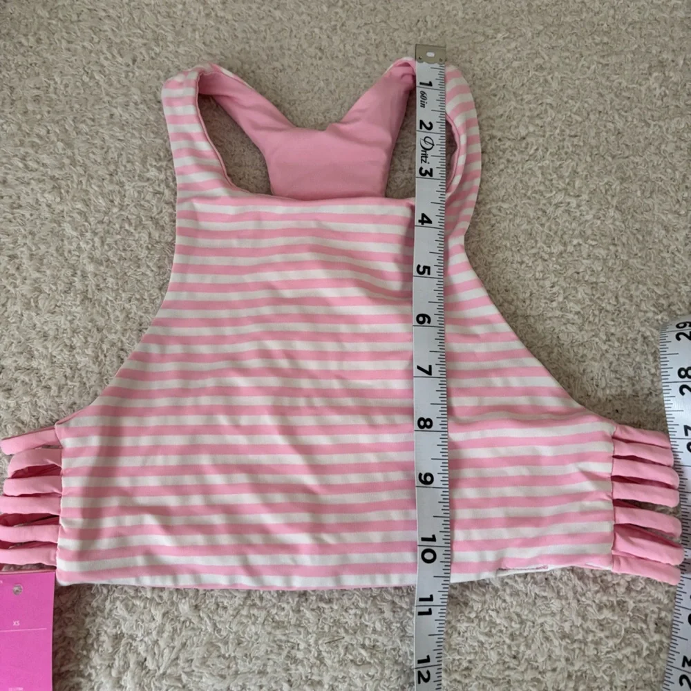 Janie and Jack Swim Top Girls XS Pink White‎ Striped Reversable Bikini Top Beach